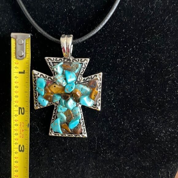 18 in. Black Cord Necklace with 5” Silver Tone Pendant with Beaded… - Picture 14 of 15